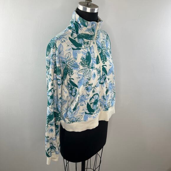 Fabletics Crop Sweatshirt Cotton Floral Year Round Terry Half Zip Medium M - Picture 4 of 7